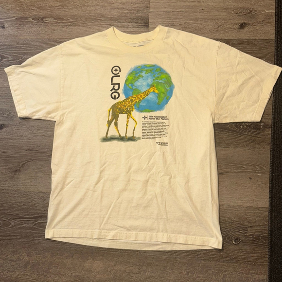 Y2K LRG Beige Green Giraffe Earth Short Sleeve Shirt Size XL - Picture 1 of 5
